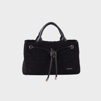 MEGAN FAUX SUEDE HANDBAG - BLACK GOLD