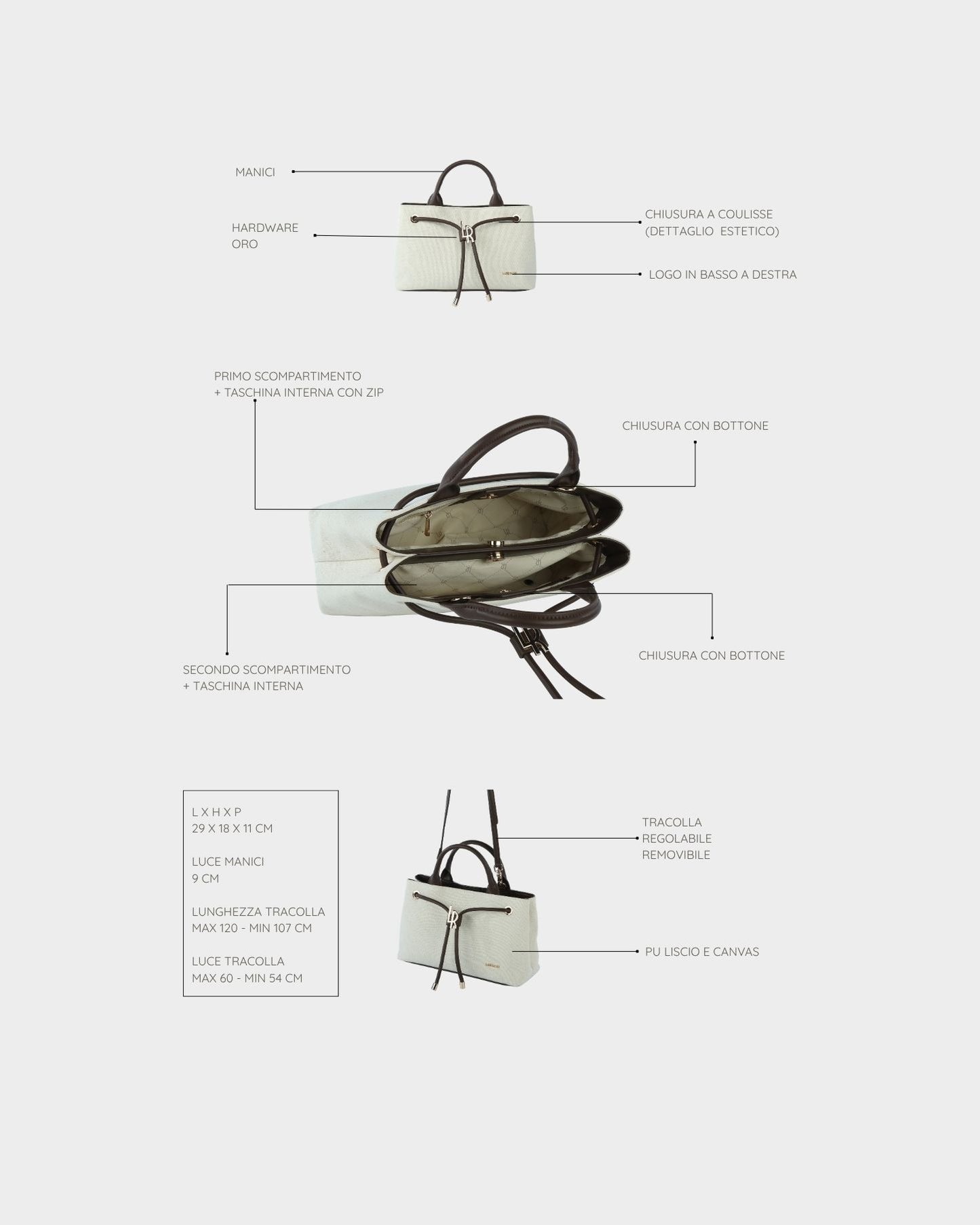 Borsa a mano MEGAN CANVAS - BROWN VANILLA