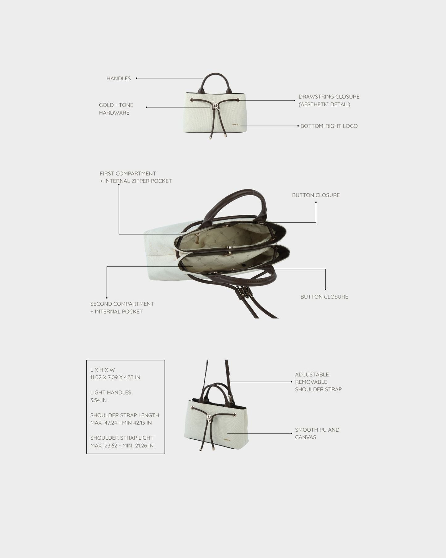 Borsa a mano MEGAN CANVAS - BROWN VANILLA