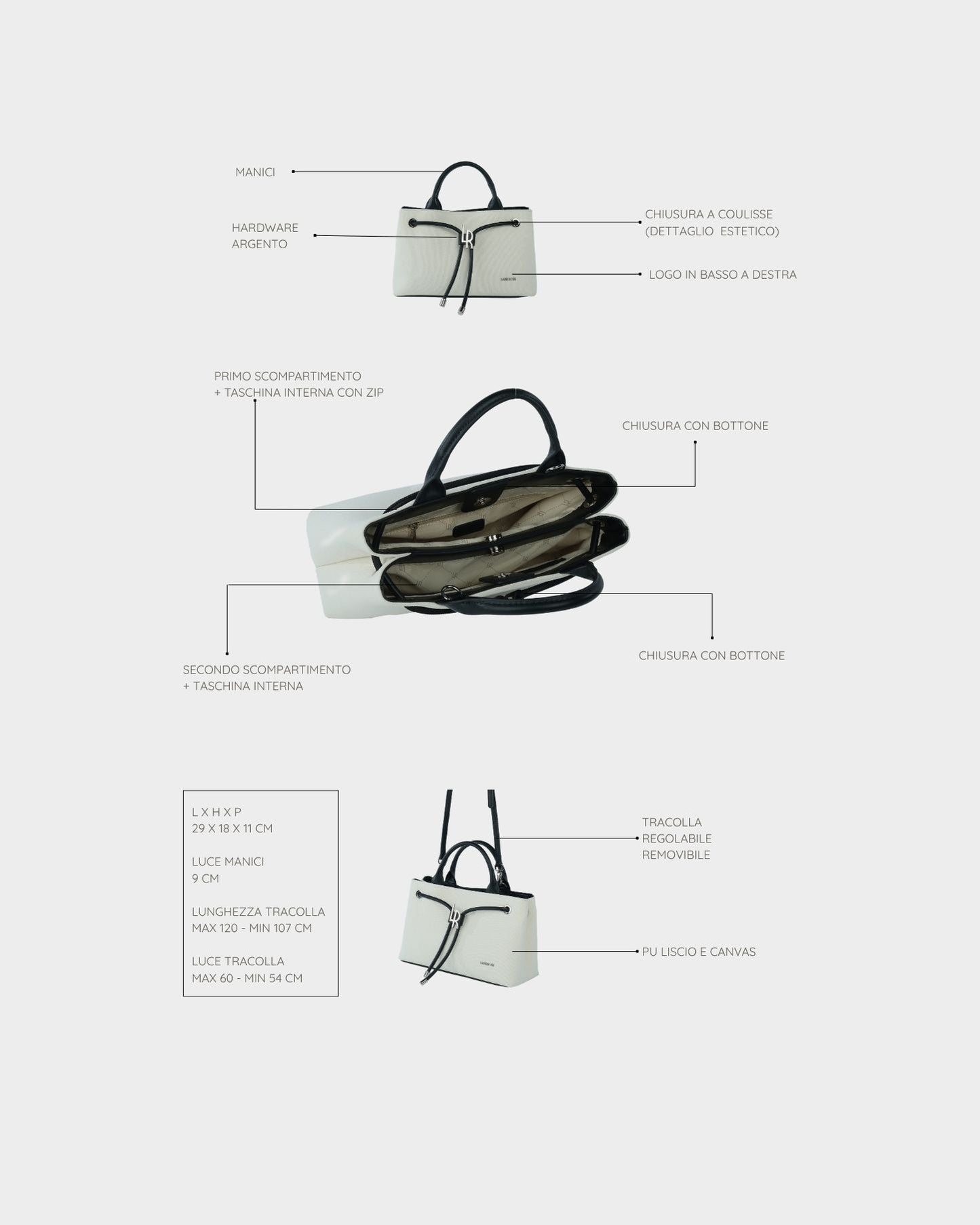Borsa a mano MEGAN CANVAS - BLACK COCONUT