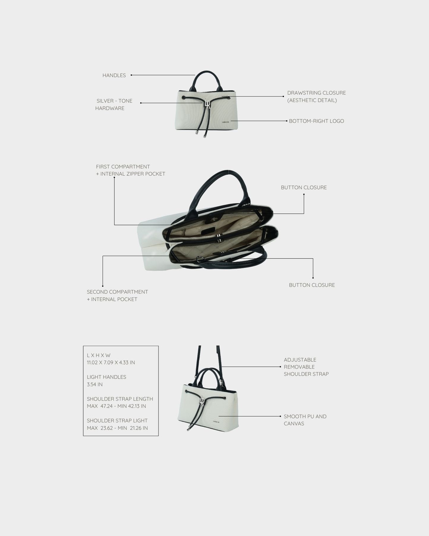 Borsa a mano MEGAN CANVAS - BLACK COCONUT