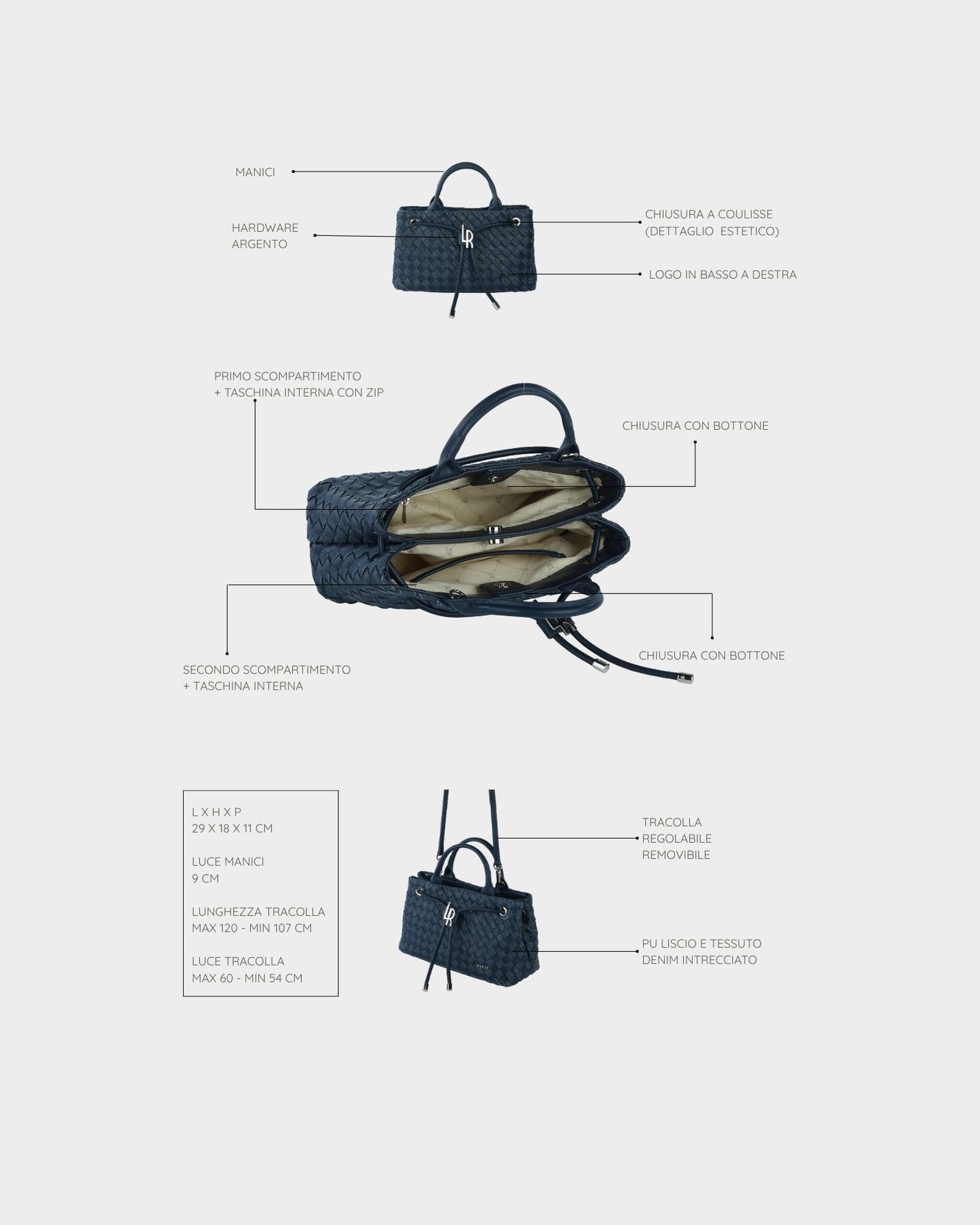 Borsa a mano MEGAN DENIM - BLUE BERRY