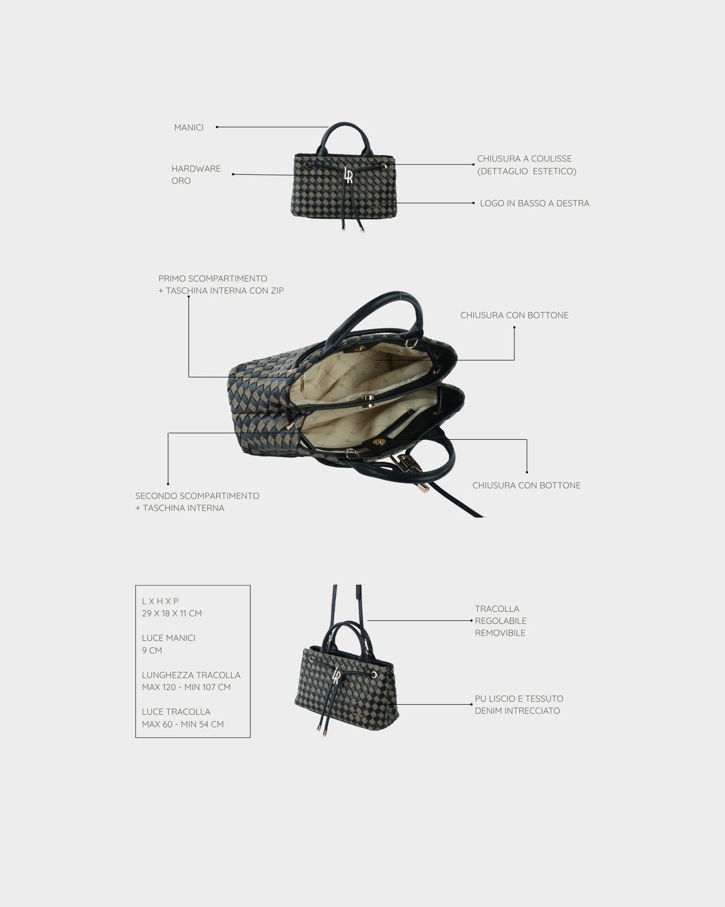 Borsa a mano MEGAN DENIM - BLACK BERRY