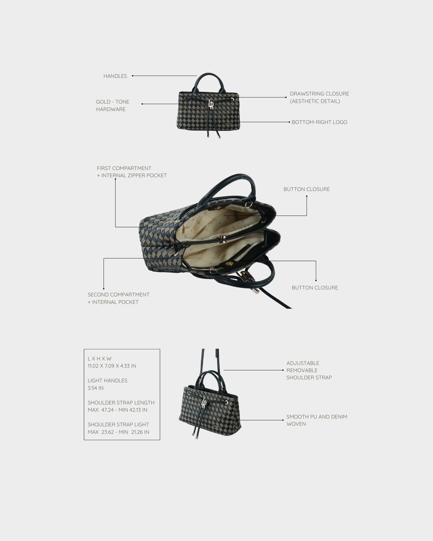 Borsa a mano MEGAN DENIM - BLACK BERRY