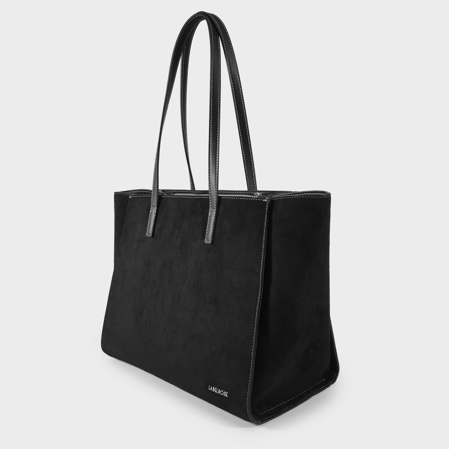 MELISSA BIG FAUX SUEDE Shoulder Bag - BLACK SILVER