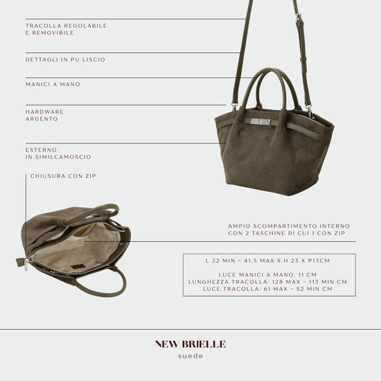 BRIELLE SMALL FAUX SUEDE HANDBAG - MUD GREEN