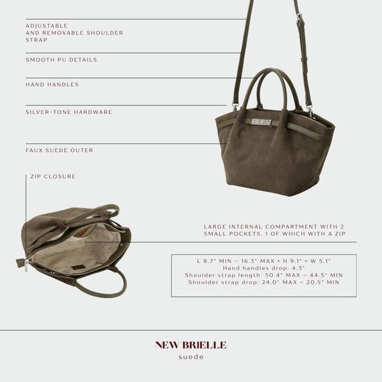 BRIELLE SMALL FAUX SUEDE HANDBAG - MUD GREEN