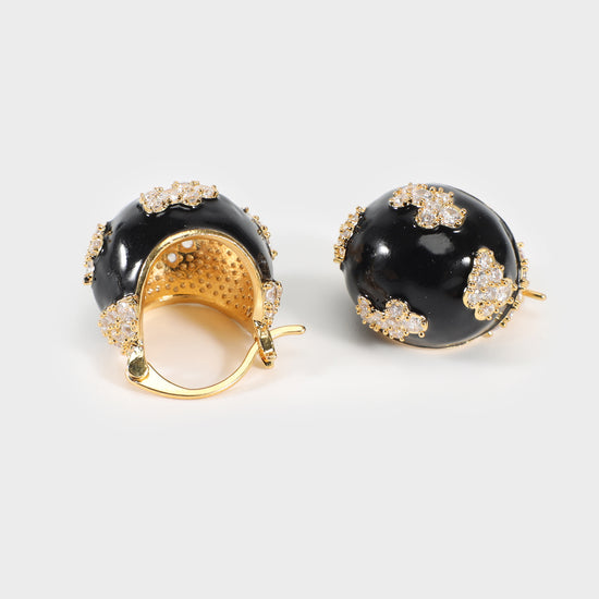 Orecchini sfera nero con strass