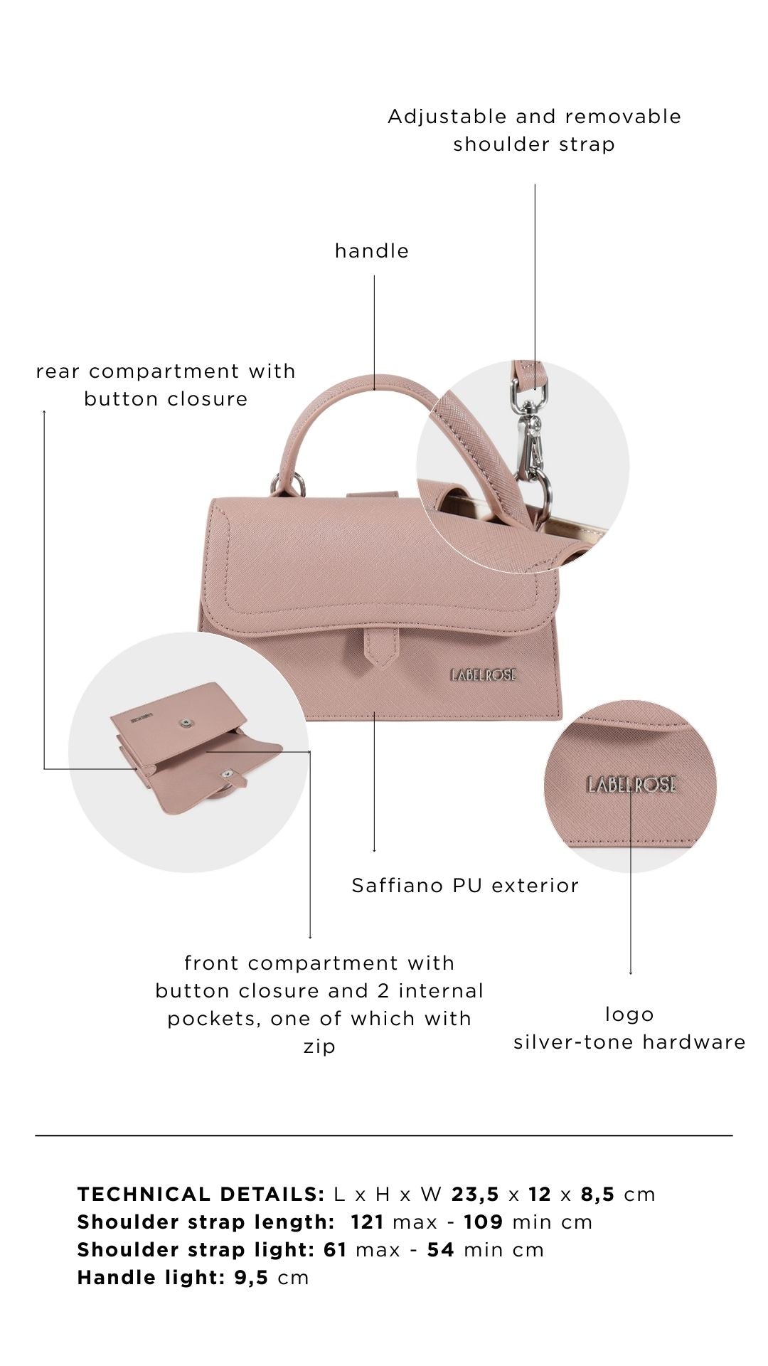 Borsa a mano PAIGE SAFFIANO - BLUSH