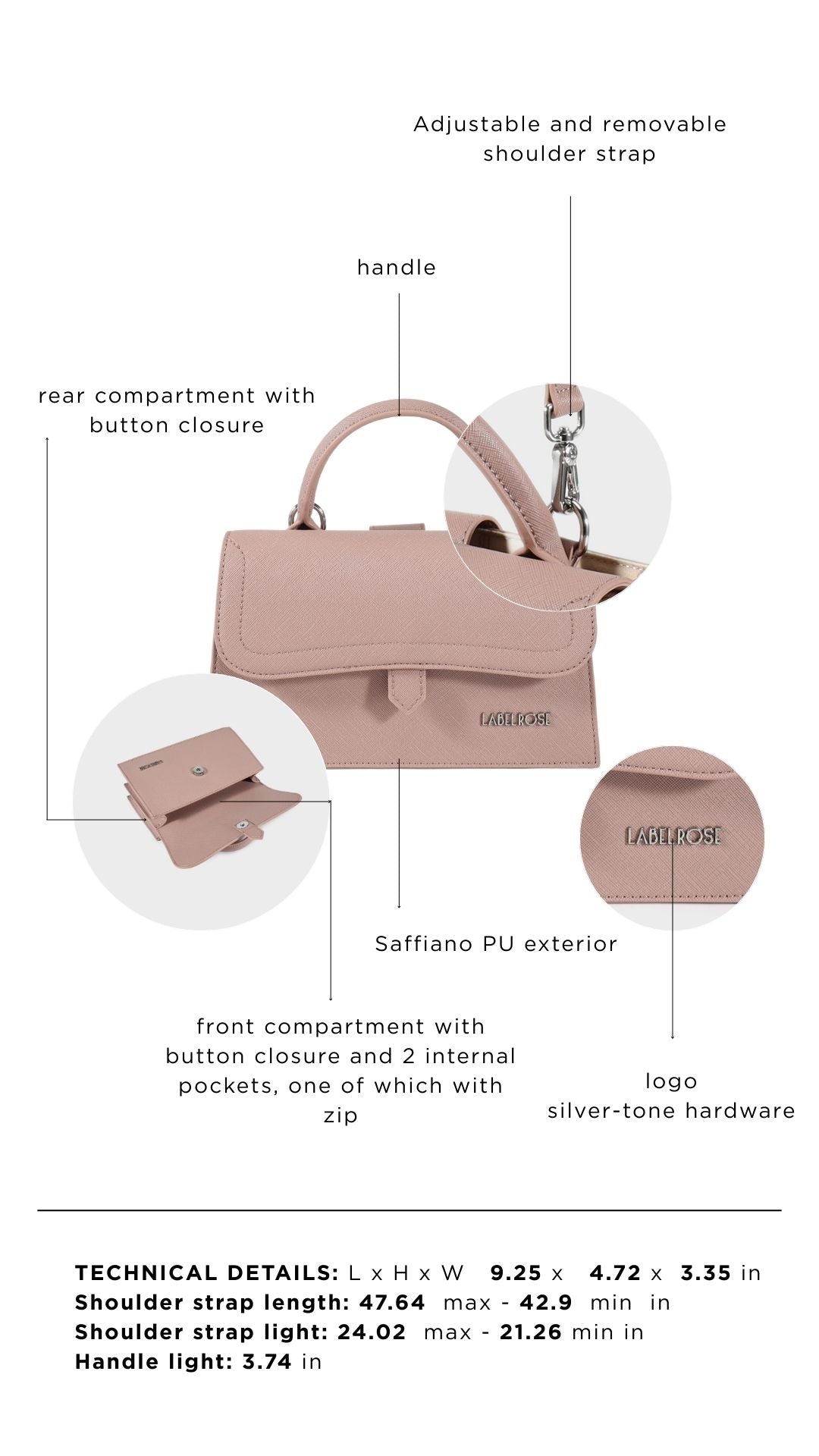 Borsa a mano PAIGE SAFFIANO - BLUSH