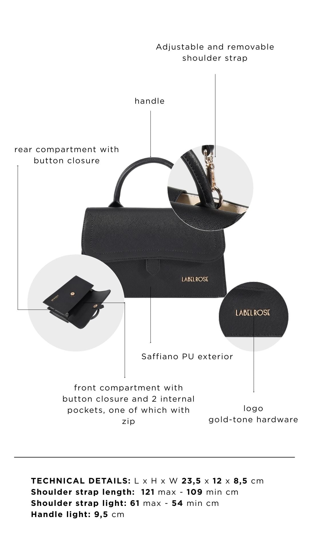 Borsa a mano PAIGE SAFFIANO - BLACK