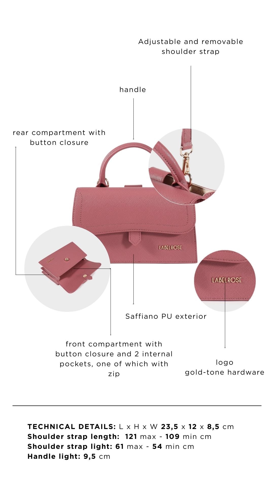 Borsa a mano PAIGE Saffiano - WINTER ROSE