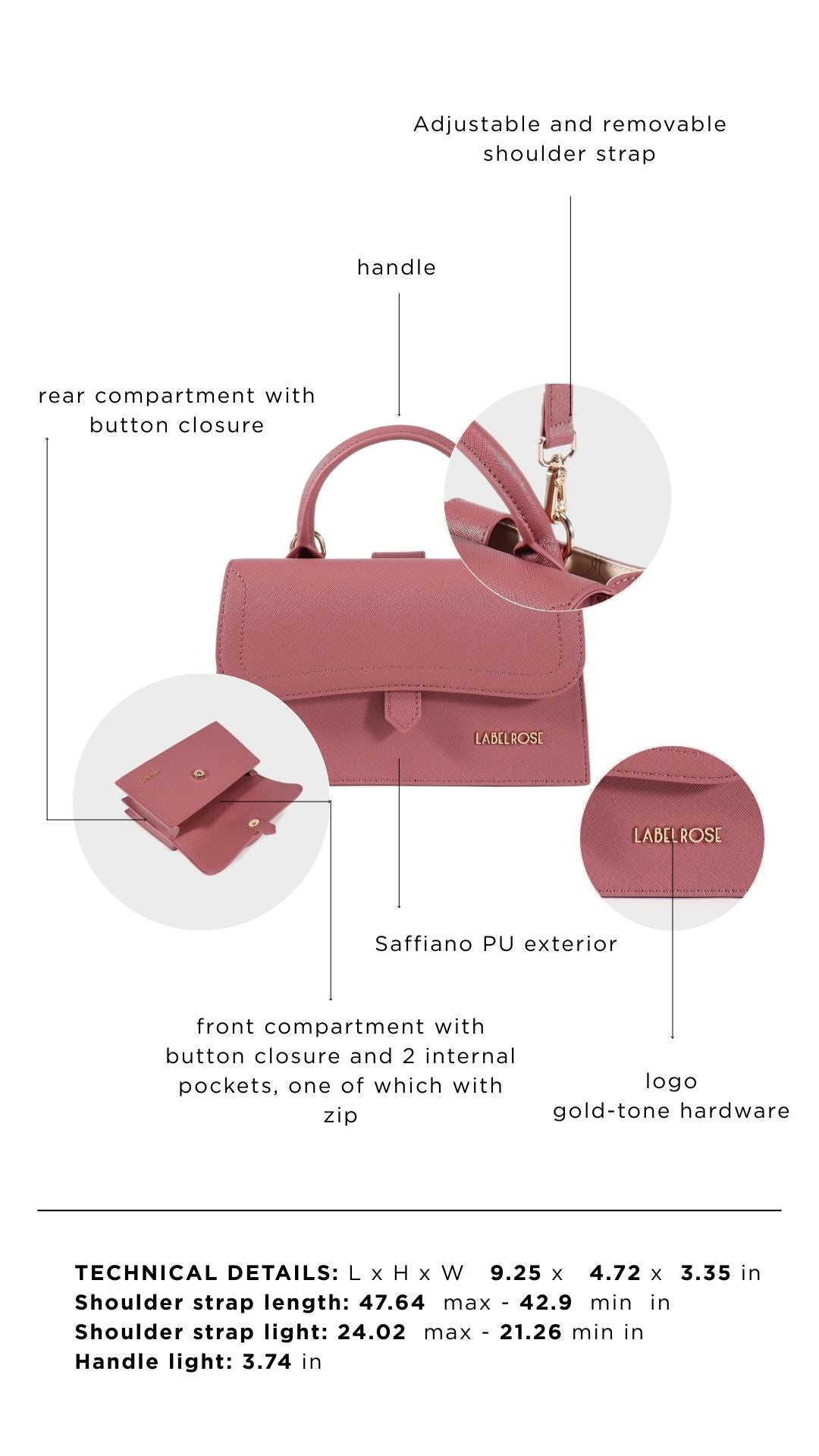 Borsa a mano PAIGE Saffiano - WINTER ROSE