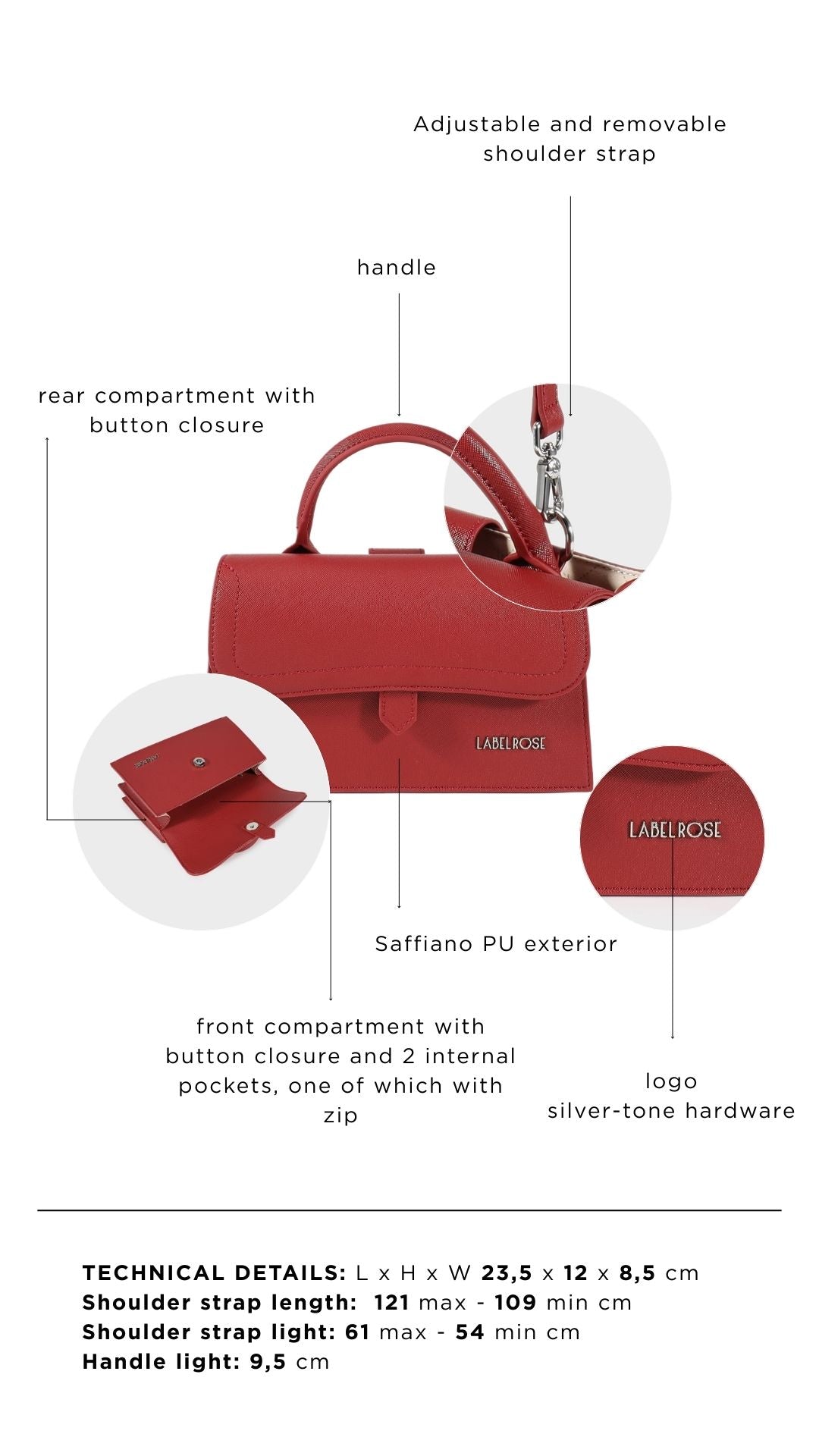 Borsa a mano PAIGE SAFFIANO - POMEGRANATE