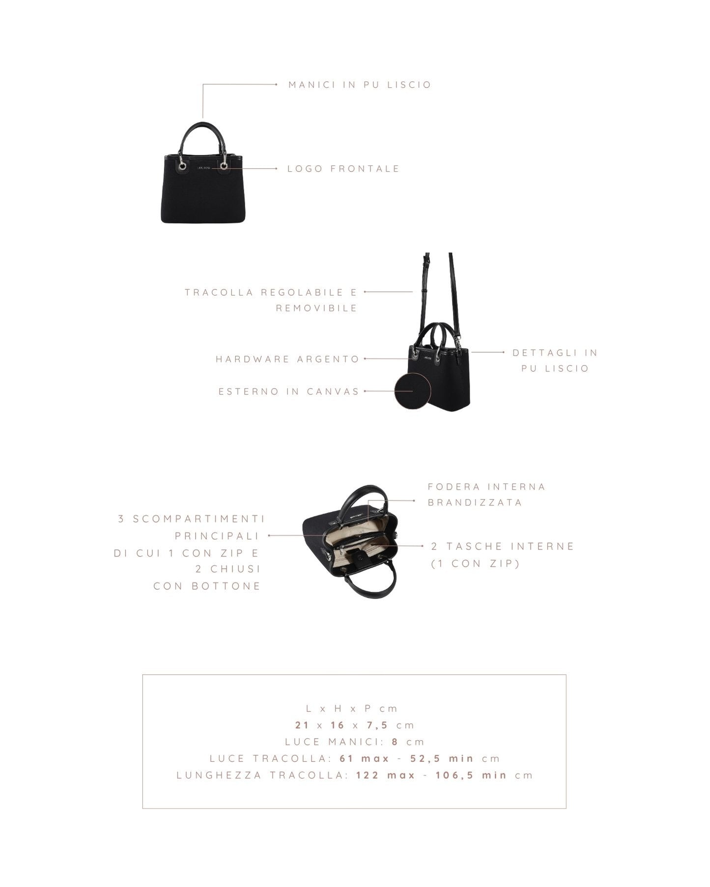 MARGOT SMALL CANVAS LE Handbag - BLACK SILVER