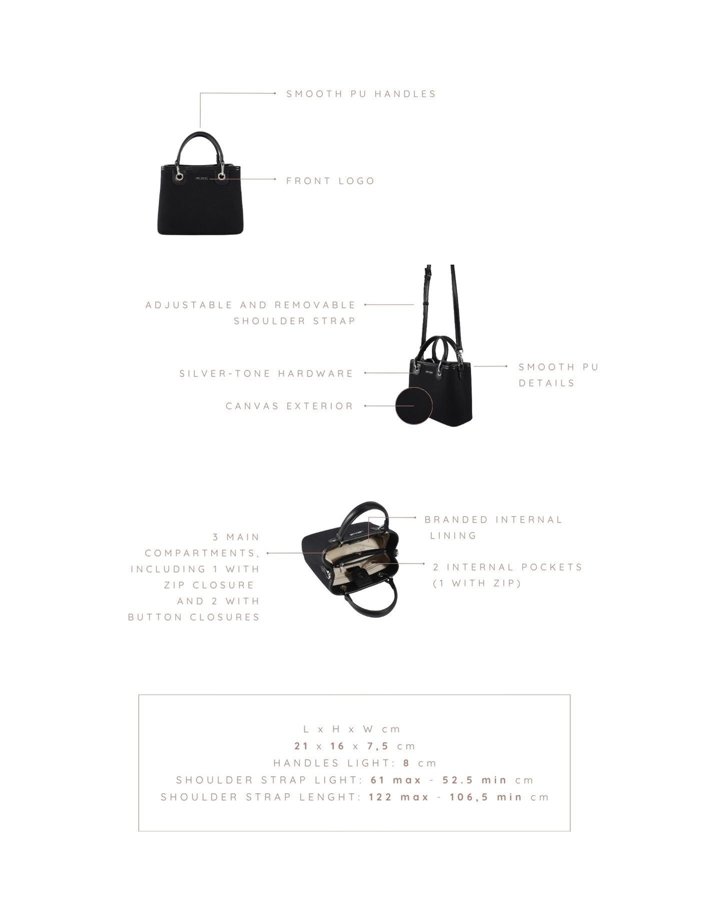 MARGOT SMALL CANVAS LE Handbag - BLACK SILVER