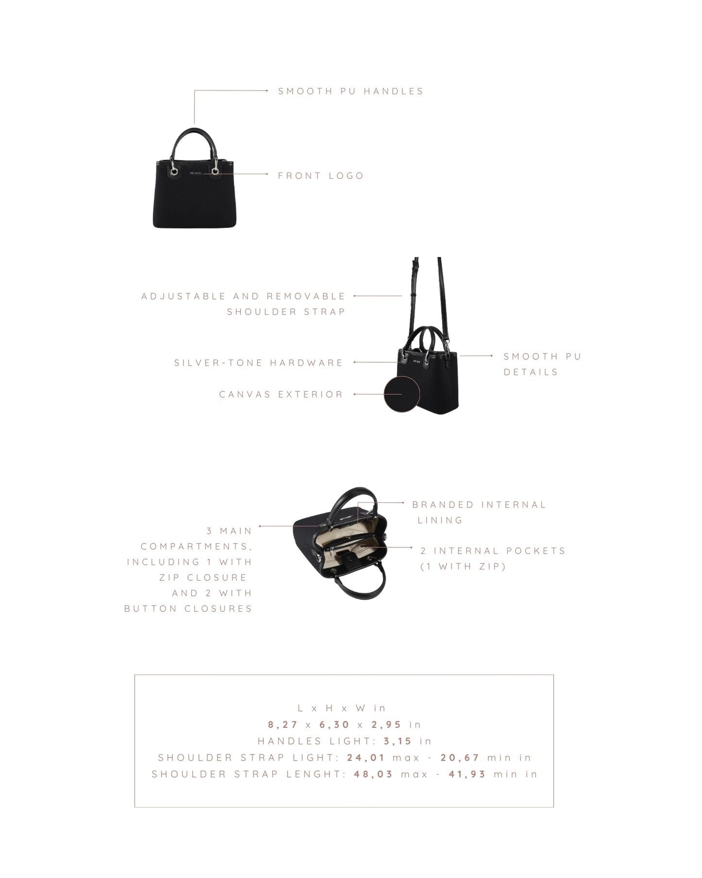 MARGOT SMALL CANVAS LE Handbag - BLACK SILVER