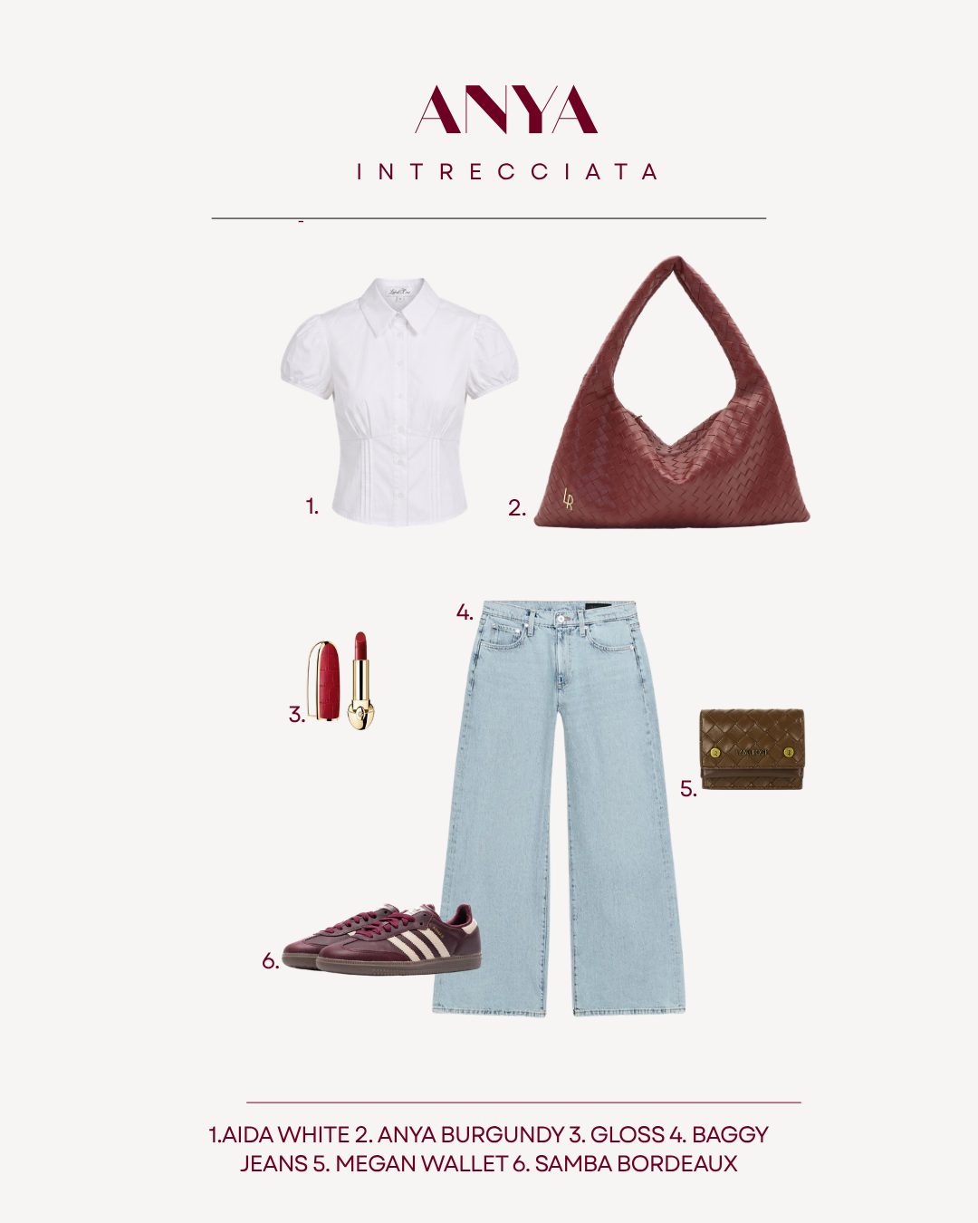 Borsa a spalla ANYA intrecciata - BURGUNDY