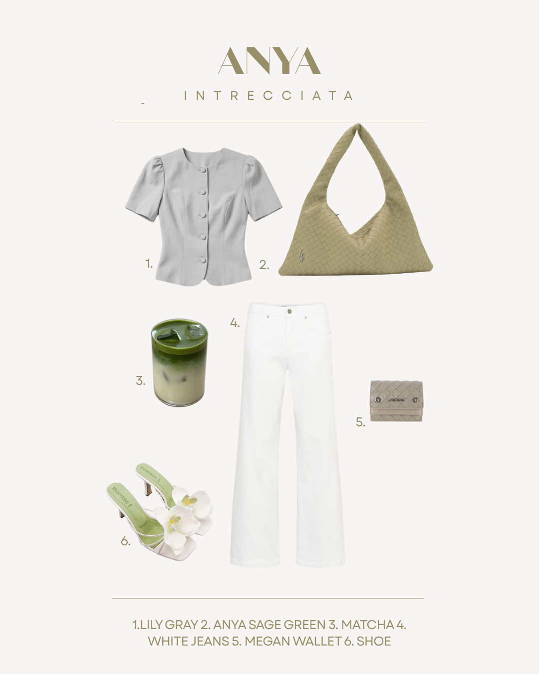 Borsa a spalla ANYA intrecciata - SAGE GREEN