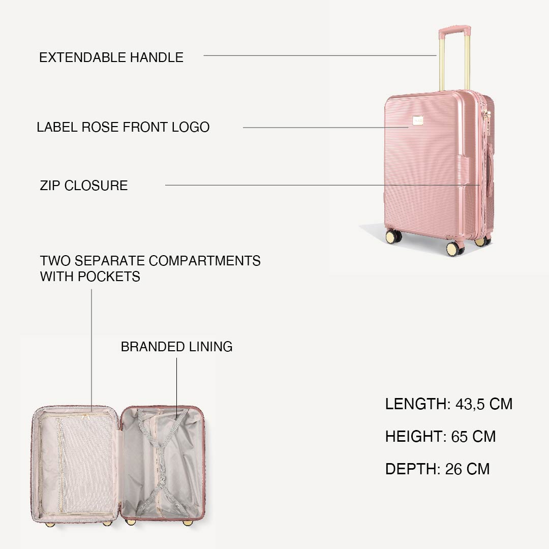 Maleta trolley brillante de 4 ruedas - ROSA