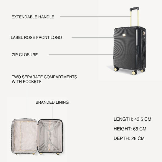 Shiny trolley suitcase four wheels - BLACK