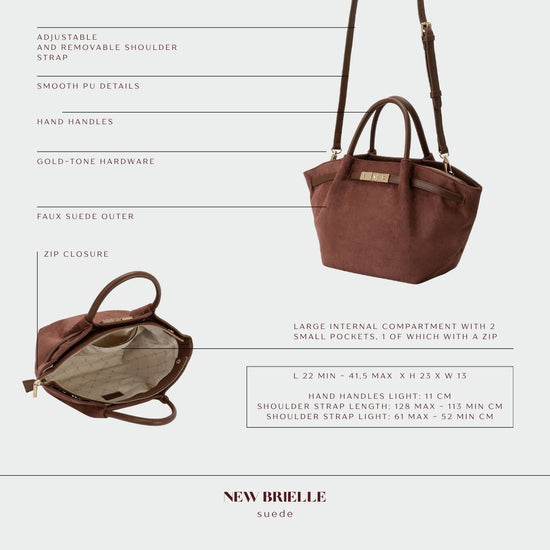 BRIELLE SMALL FAUX SUEDE HANDBAG - WARM BROWN