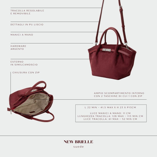 BRIELLE SMALL FAUX SUEDE HANDBAG - WINE