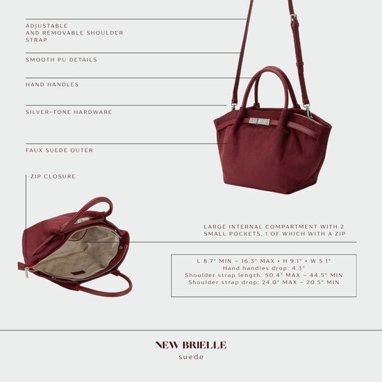 BRIELLE SMALL FAUX SUEDE HANDBAG - WINE