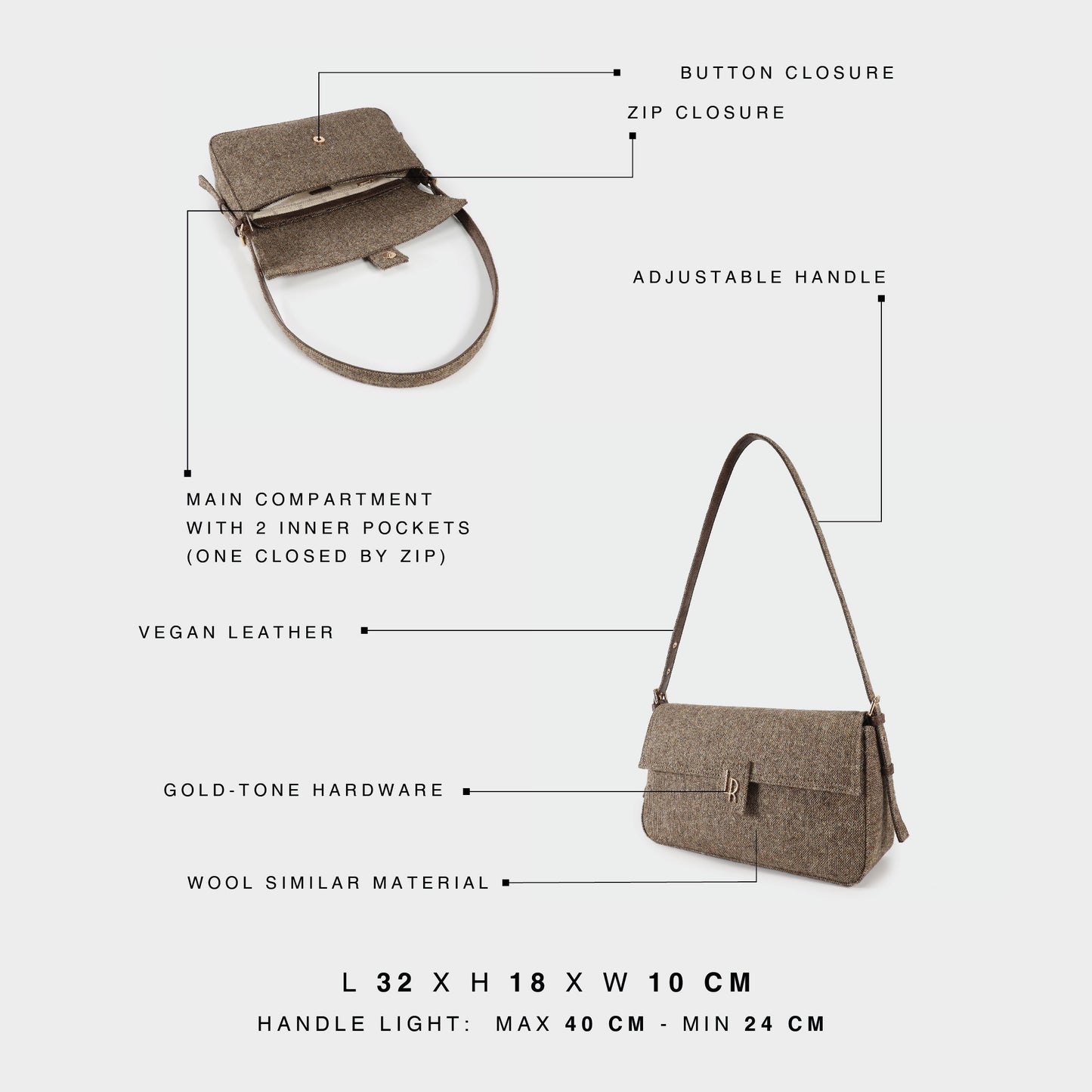 CAROLINE Shoulder Bag - BROWN