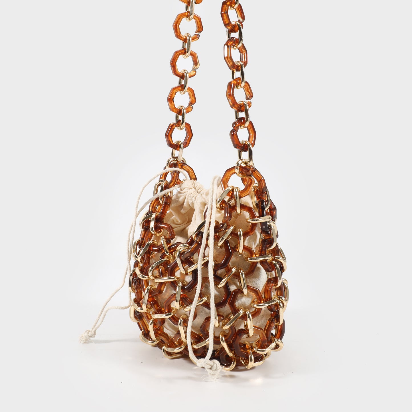 Shoulder bag with chains and internal fabric bag - AMBER