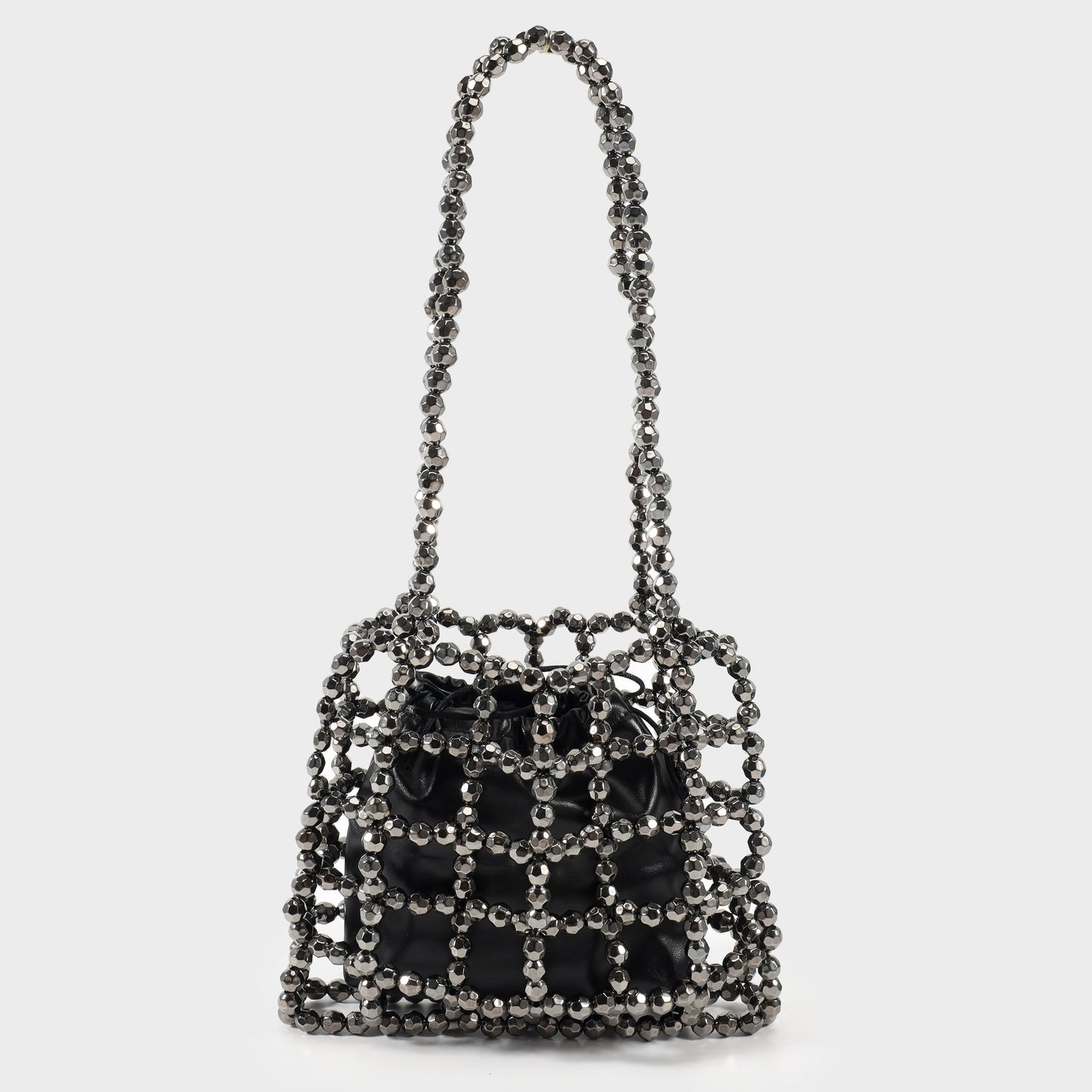 Shoulder bag with beads and internal fabric - GRAPHITE