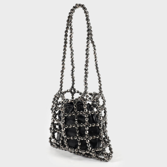 Shoulder bag with beads and internal fabric - GRAPHITE