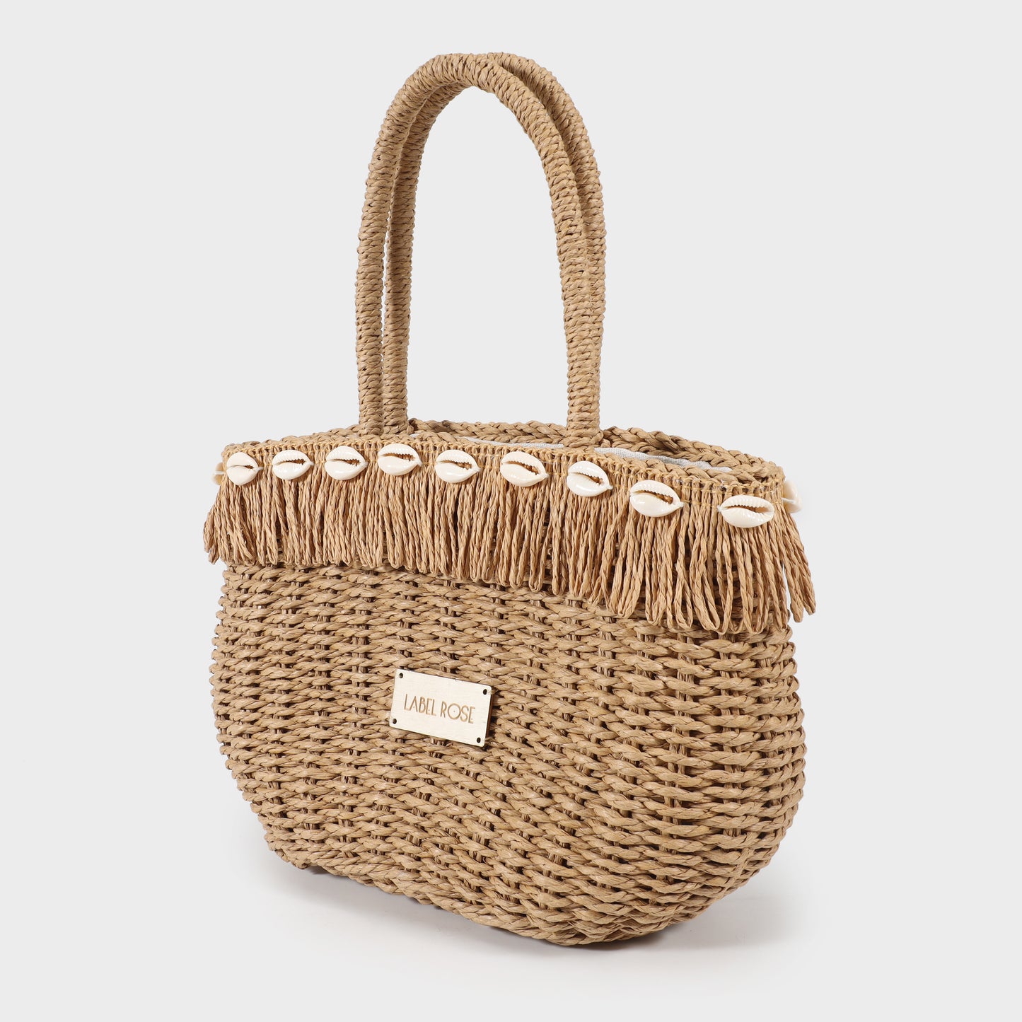 Straw bag with shells - BEIGE