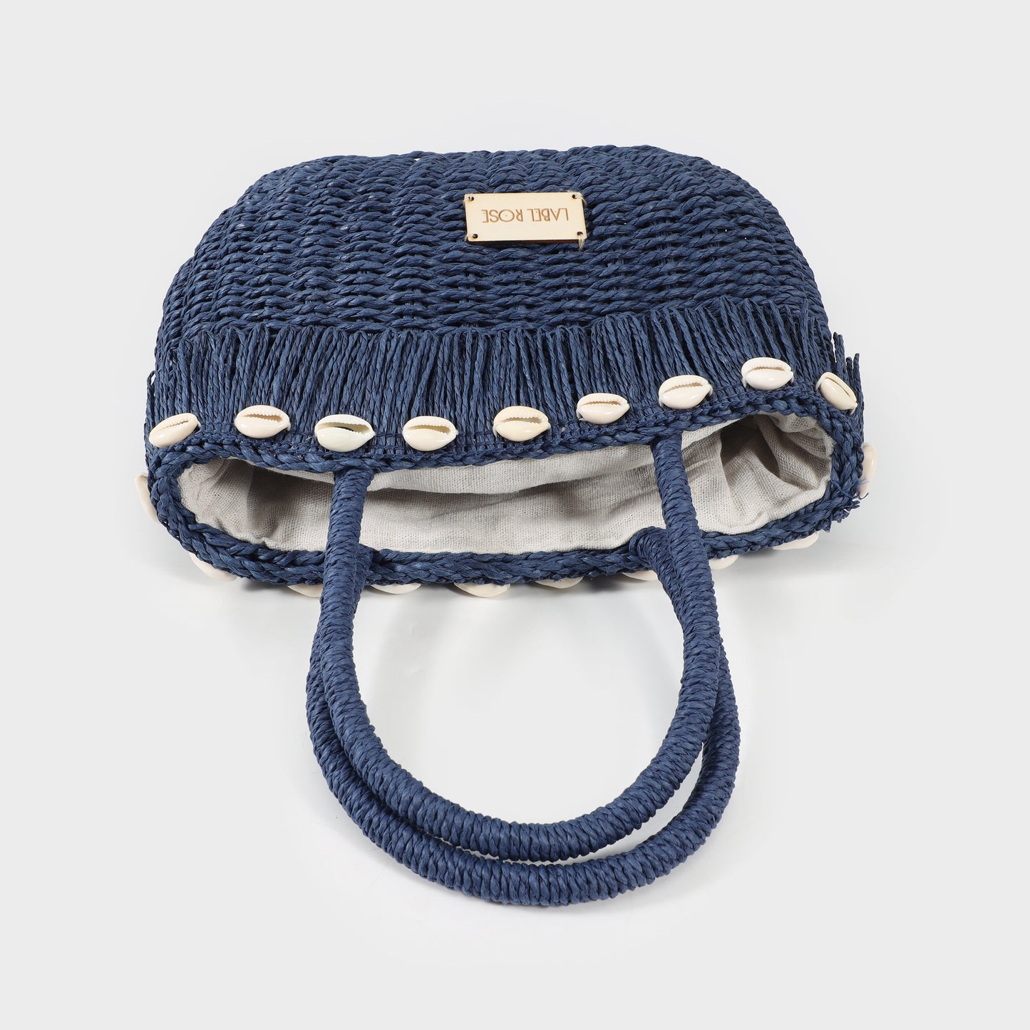 Straw bag with shells - BLUE