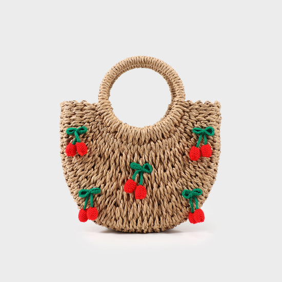 Straw bag with rigid handle-WHITE