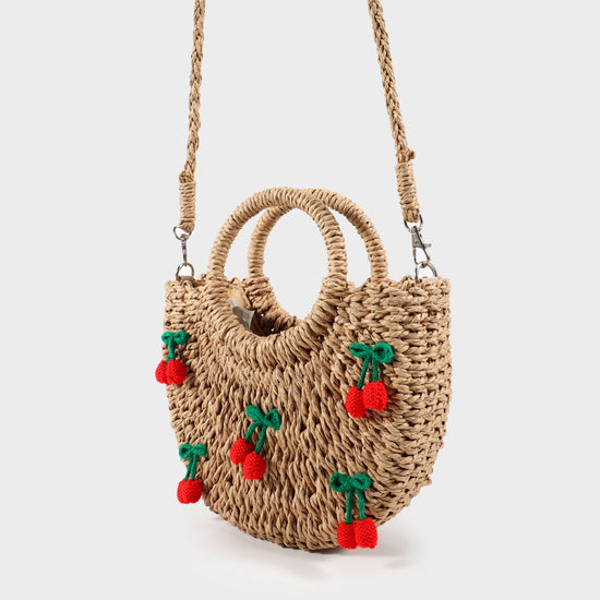 Straw bag with rigid handle-WHITE