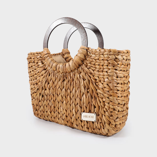 Straw bag with rigid handle-WHITE