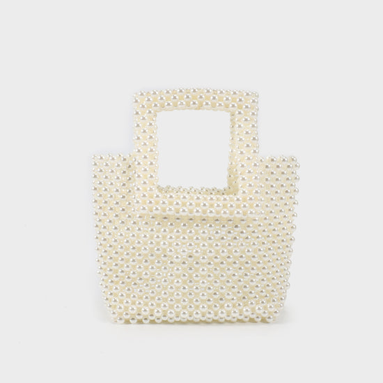 Beaded handbag with rigid handle - CREAM
