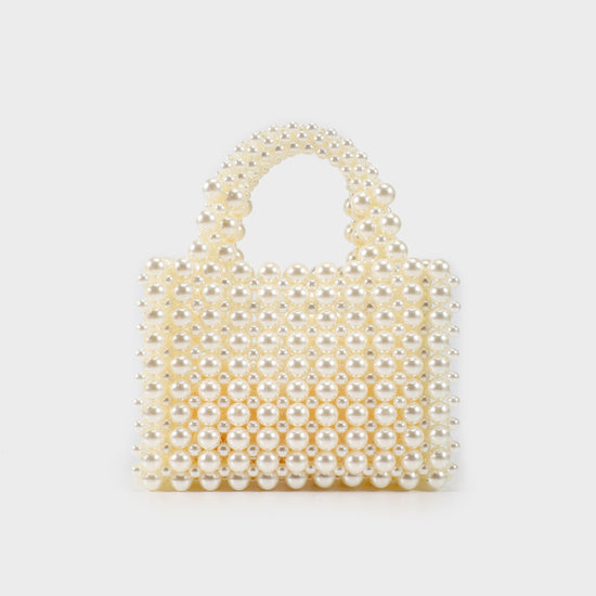 Trunk-shaped handbag with beads - CREAM