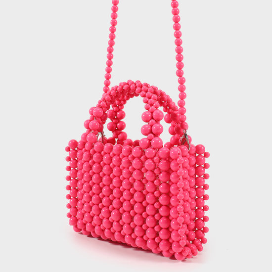 Trunk-shaped handbag with beads - PINK