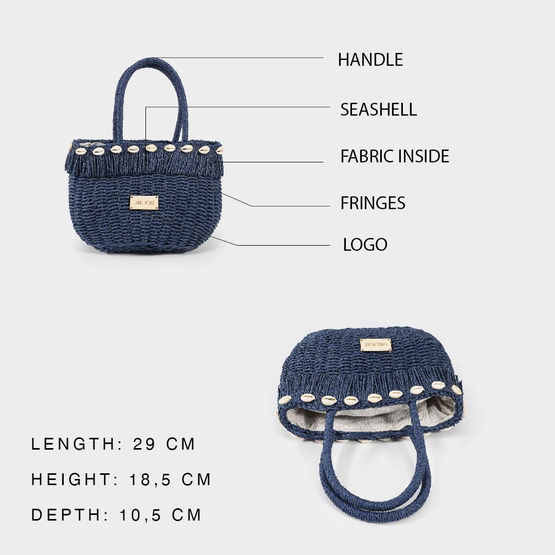 Straw bag with shells - BLUE