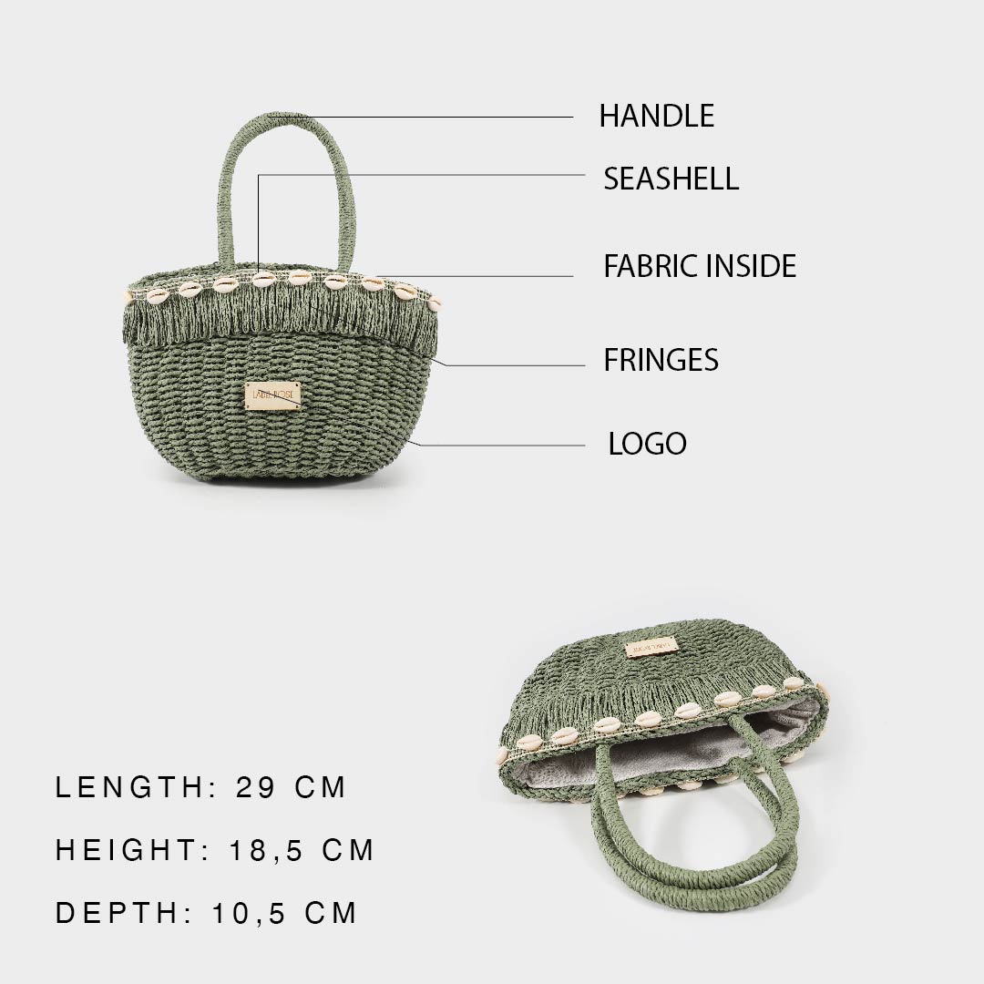 Straw bag with shells - GREEN