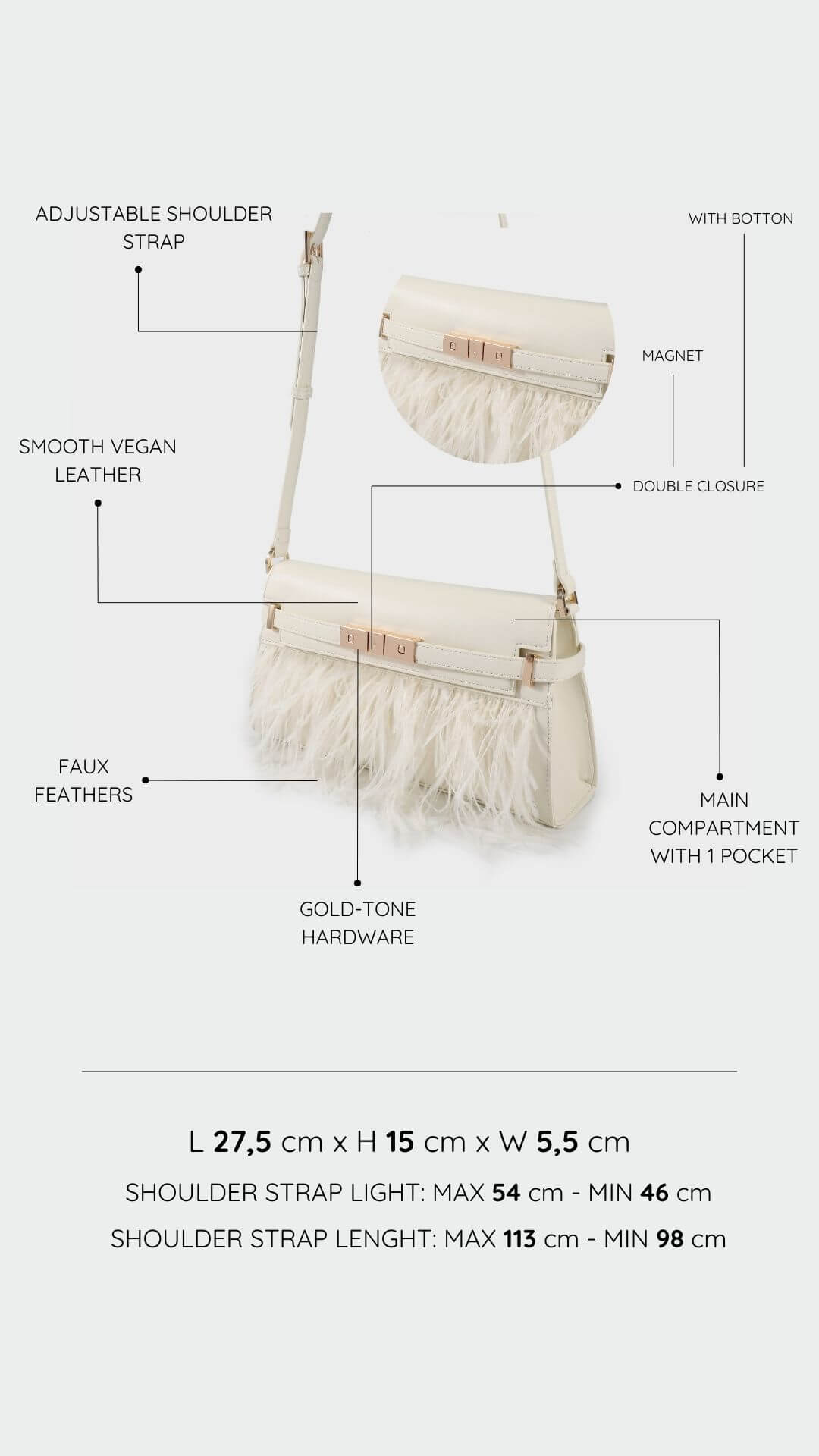 Borsa a tracolla GRACE LONG LE - CREAM