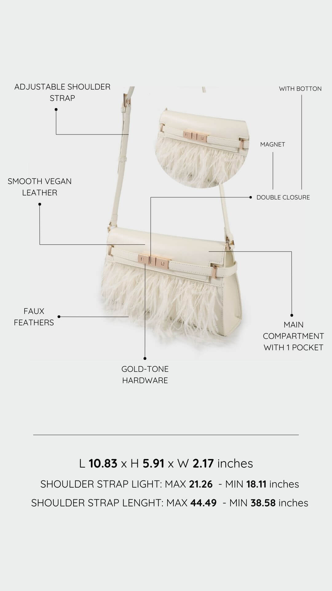 Borsa a tracolla GRACE LONG LE - CREAM