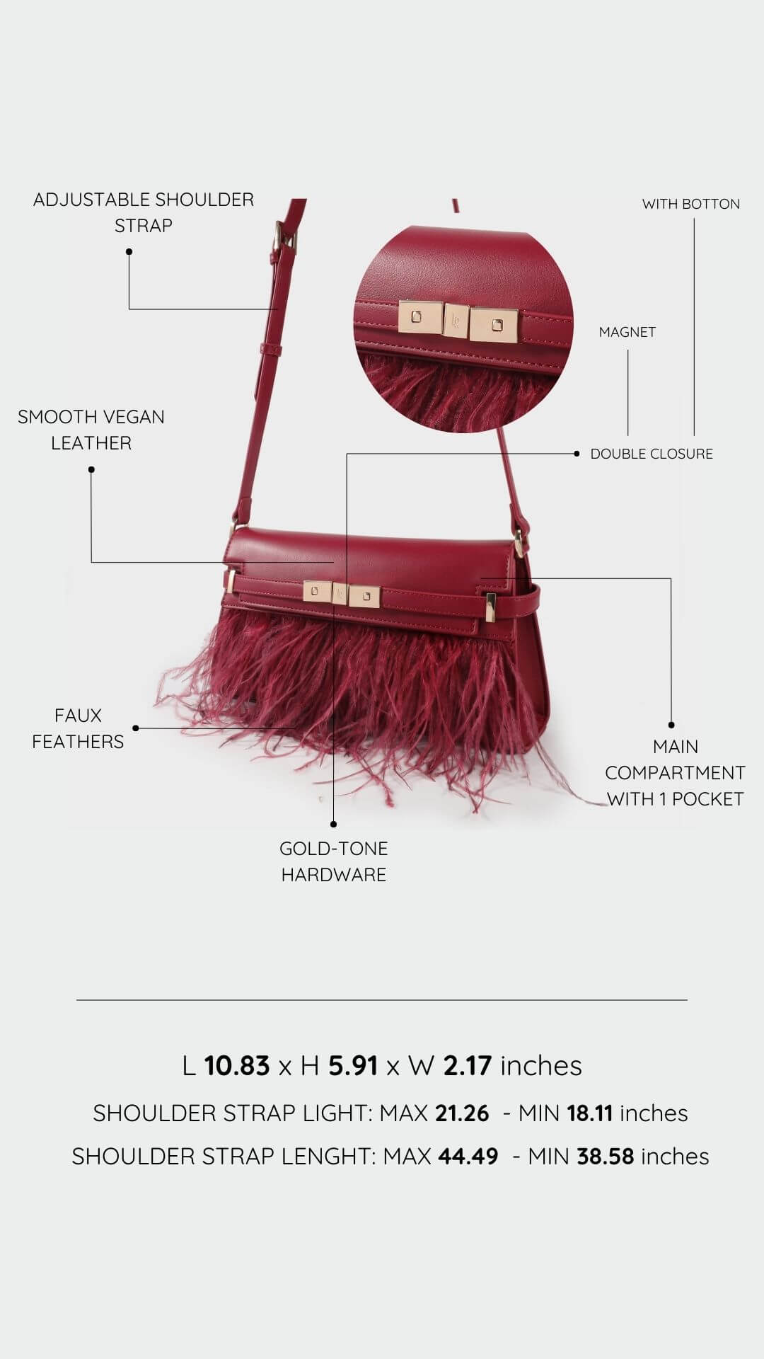 Borsa a tracolla GRACE LONG LE - CHERRY