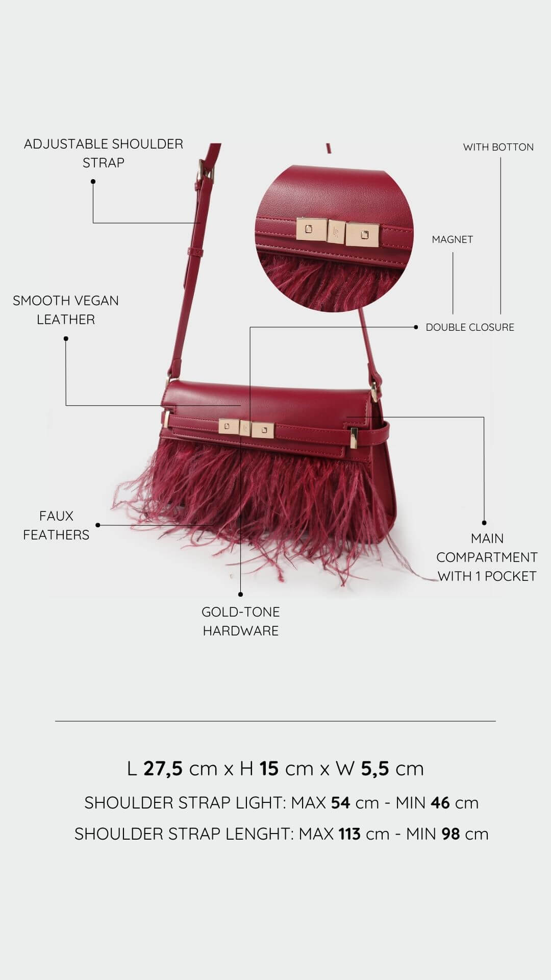Borsa a tracolla GRACE LONG LE - CHERRY