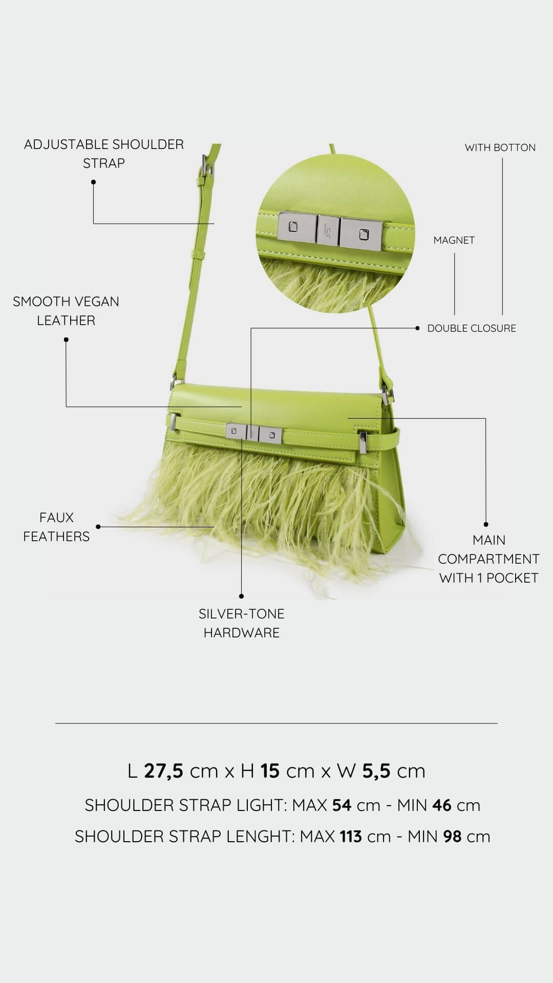 Borsa a tracolla GRACE LONG LE - LIME