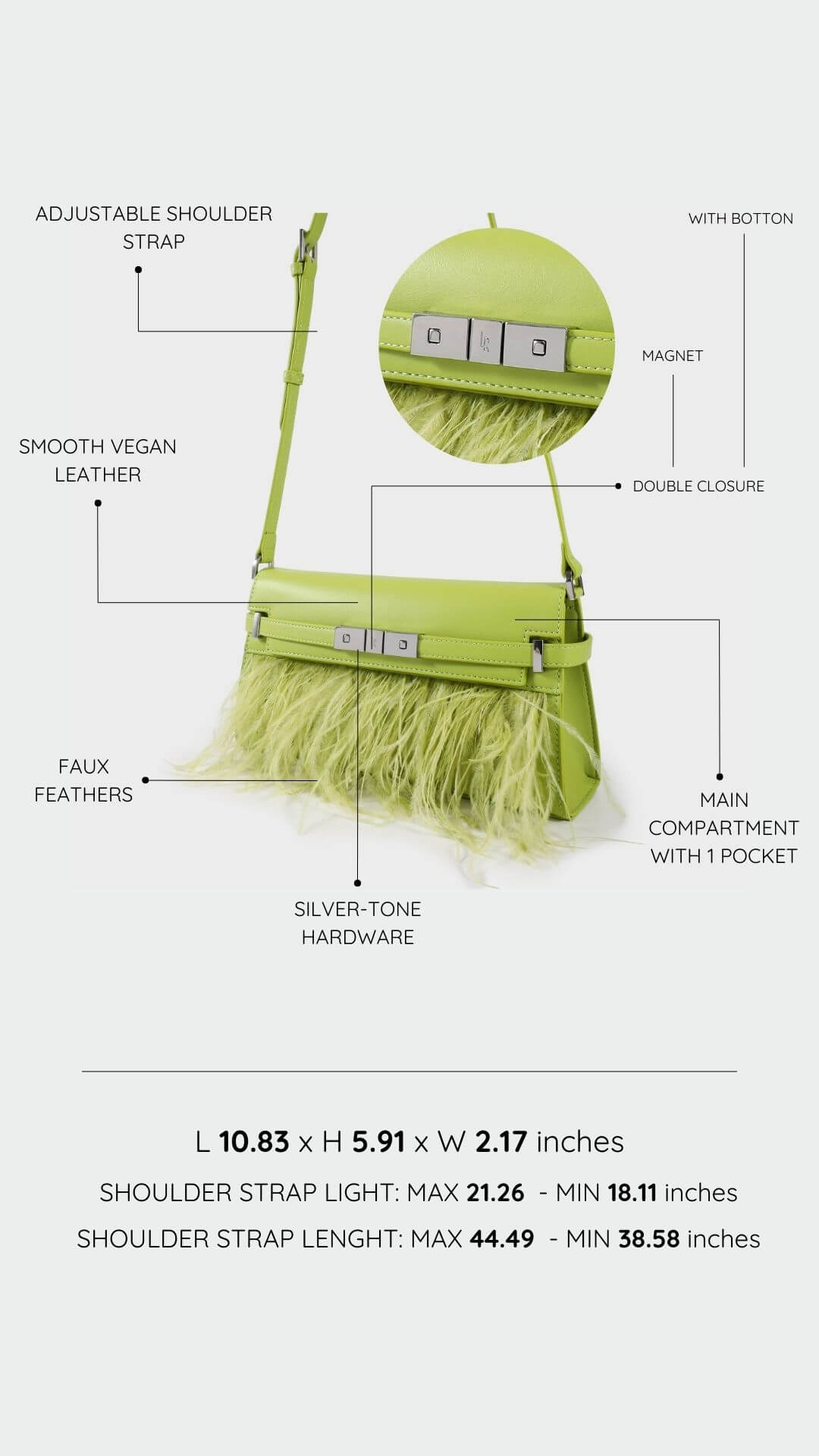 Borsa a tracolla GRACE LONG LE - LIME