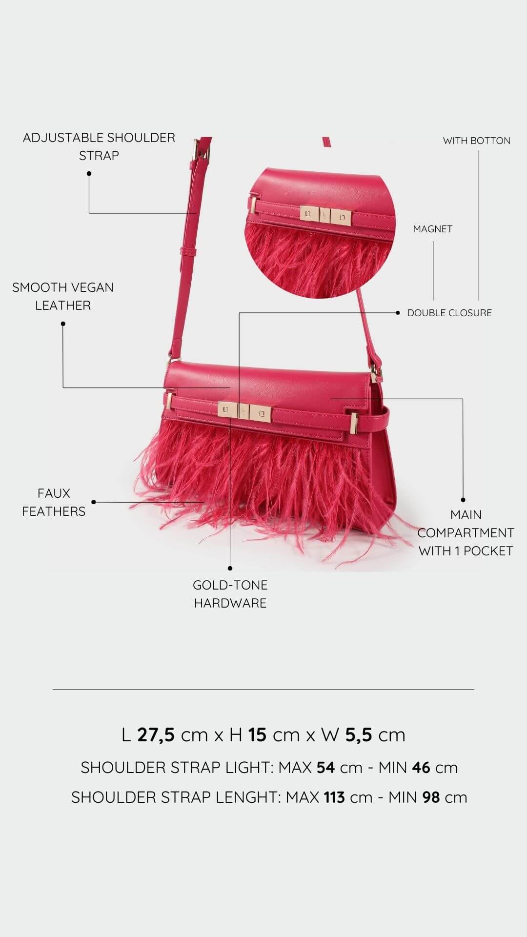 Borsa a tracolla GRACE LONG LE - MAGENTA