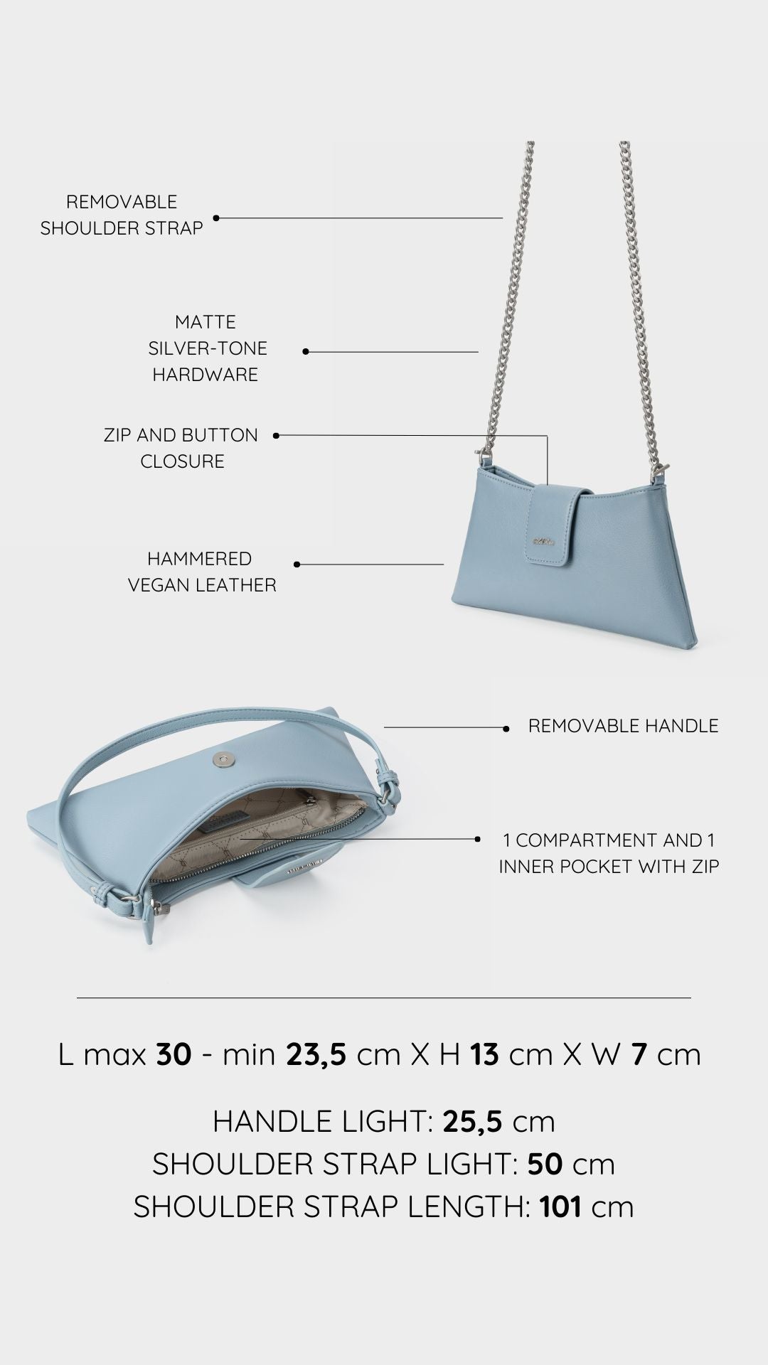 Borsa a spalla HANNAH - LIGHT BLUE